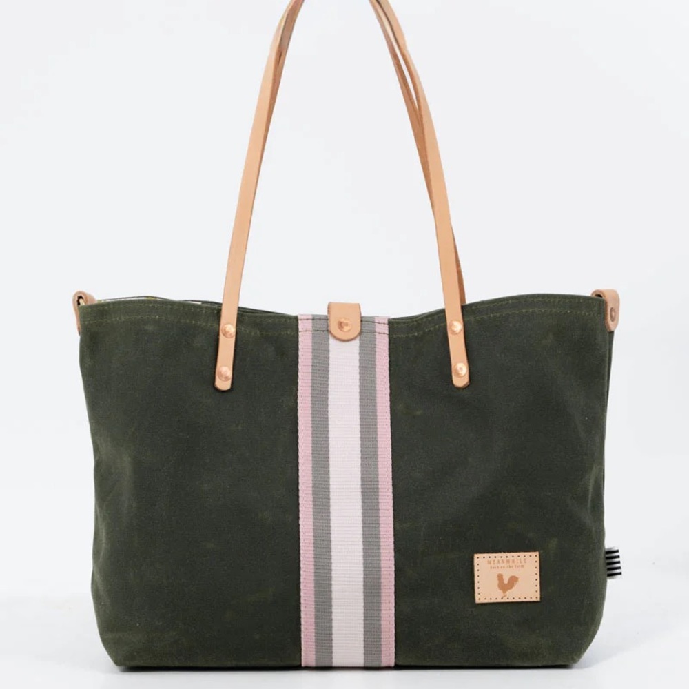 Meanwhile Olive Waxed Canvas Perfect Tote with Webbing